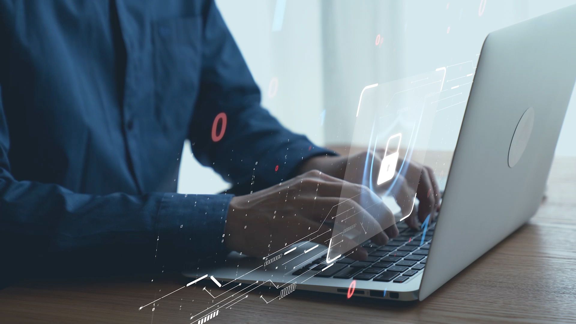 man working on laptop on cybersecurity